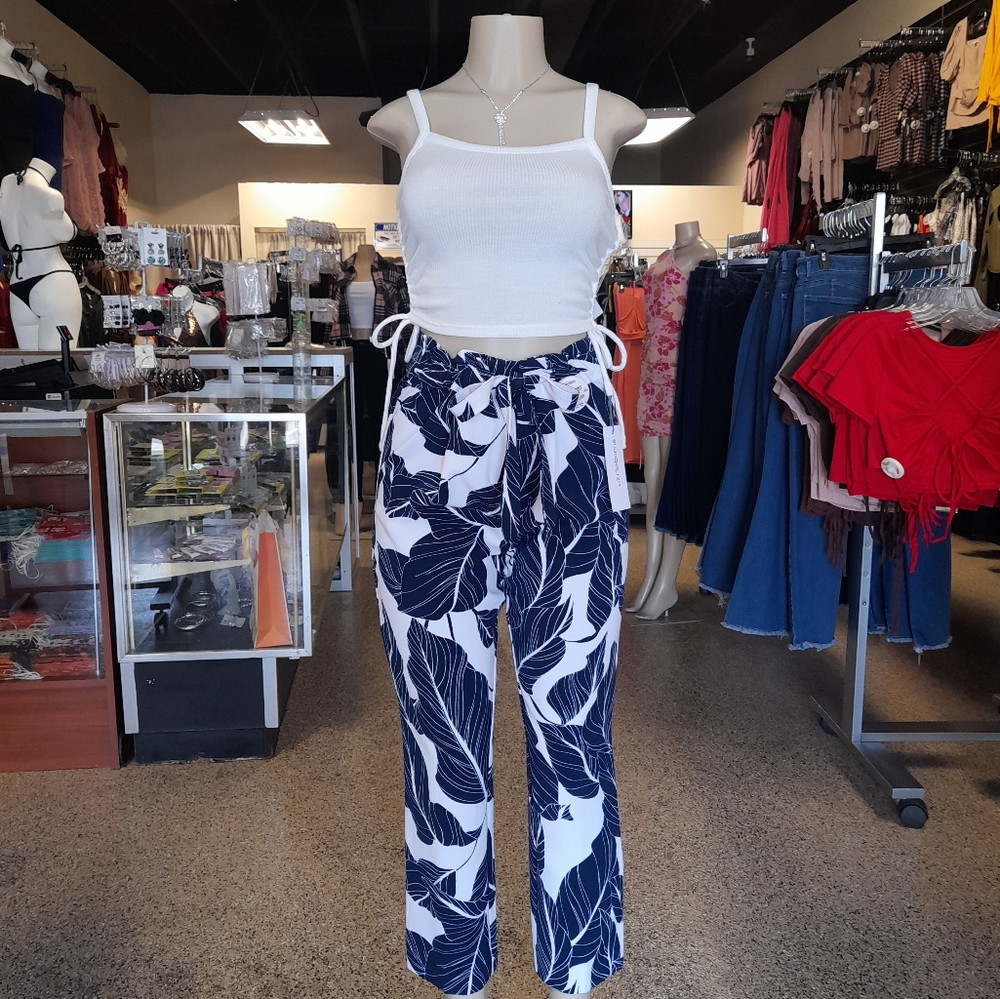 Tropical Leaf Print Pants